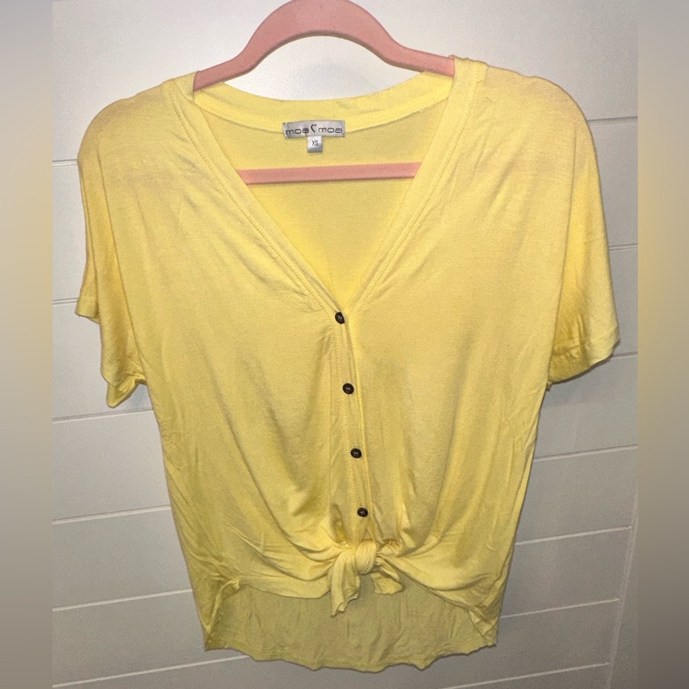Yellow V neck with tie front